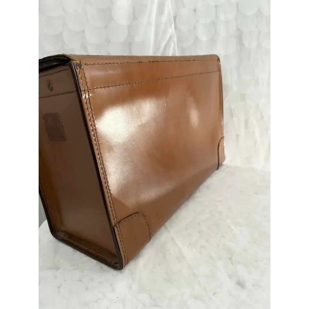 Vintage 50s Brown Leather Briefcase Attaché Case With 2 Keys Home Decor Legal